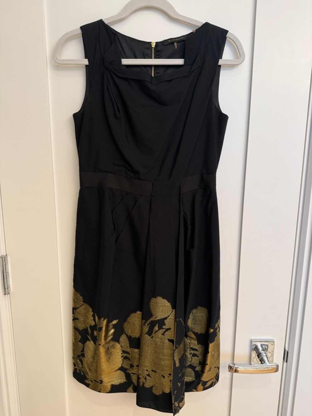 Elie Tahari Black Dress with Gold Floral Hem